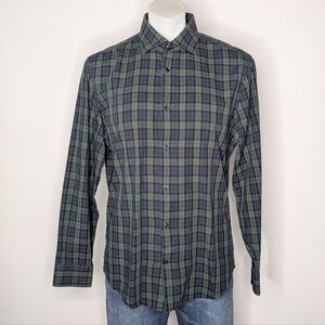 Jack Spade Green Blue Plaid Striped Collared Cotton Button Up 16